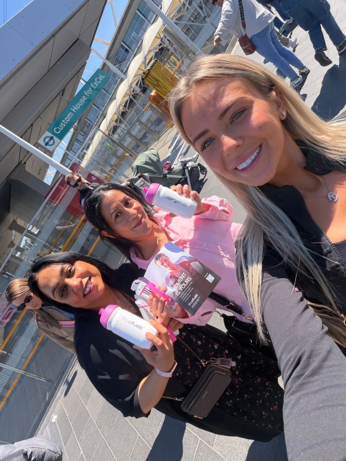 FOTS team selfie with Truefuels bottles and leaflets outside Custom House for ExCeL